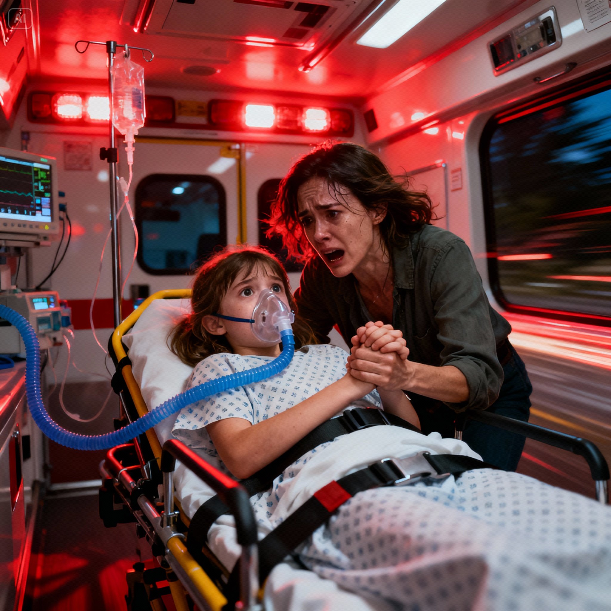 I watched my daughter being lifted onto the stretcher and ran to her side