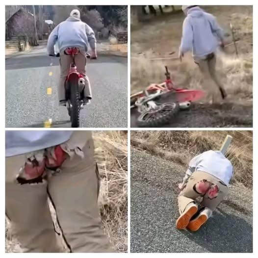 Young man practicing motorcycling and loses his… see more