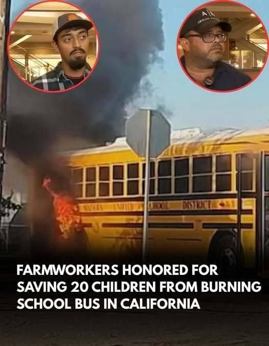 HOMETOWN HEROES! Two brave farmworkers didn’t think twice — they rushed into a burning school bus and saved 20 students in Madera County. Their courage is inspiring thousands ❤️ Details in comments 👇🏻
