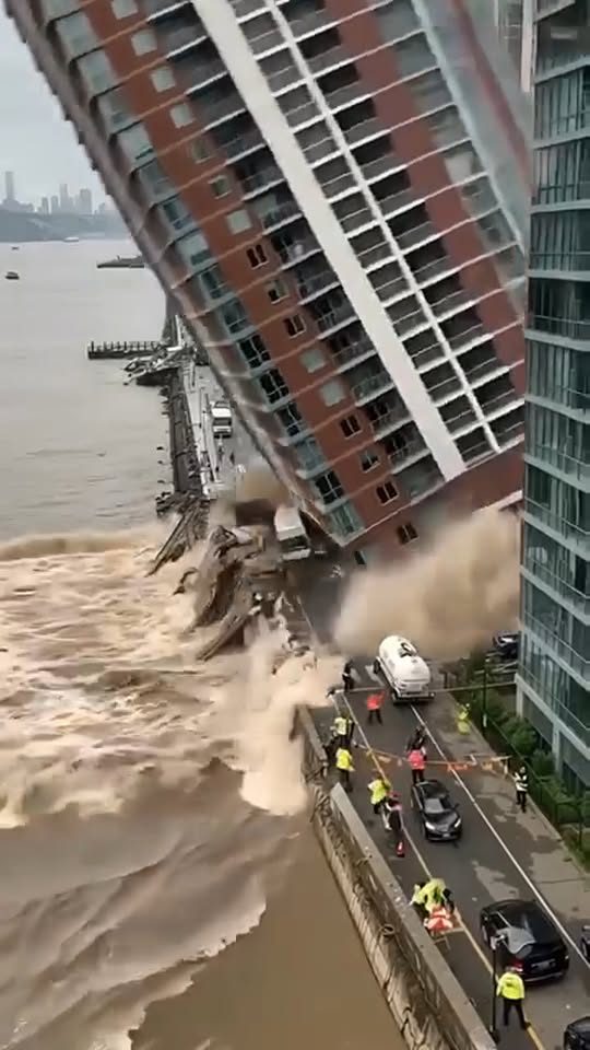 🚨Flooding causes complete collapse of riverside buildings!👇See more