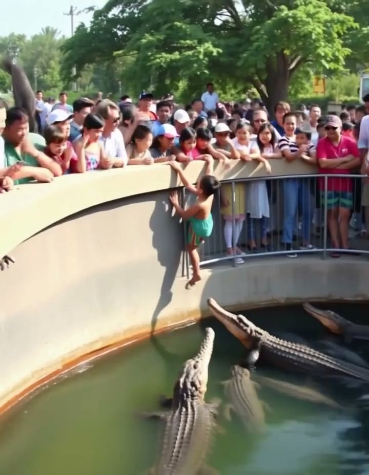 TERRIFYING FALL! BOY PLUNGES INTO CROCODILE POOL! Watch: [in comment]