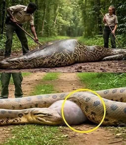 Park rangers cut open the anaconda’s belly and…See more